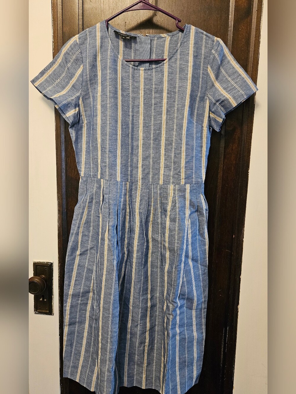 Lafayette 148 Striped Blue Linen Cotton Dress Preppy Classic 38